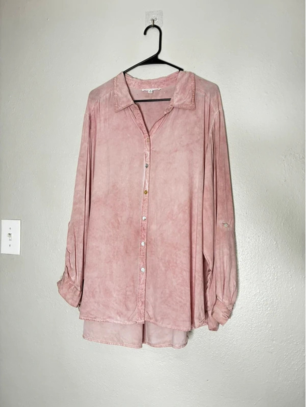 Jane + Delancey Pink Acid Wash Button Down Shirt Tunic Top Plus Size 2X